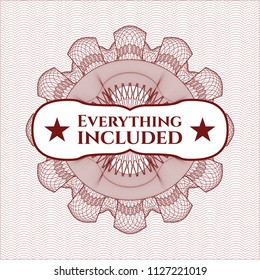 Red money style emblem or rosette with text Everything included inside