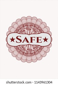 Red money style emblem or rosette with text Safe inside