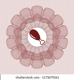 Red money style emblem or rosette with chicken leg icon inside