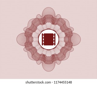 Red money style emblem or rosette with film icon inside