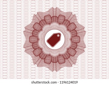 Red money style emblem or rosette with tag icon inside