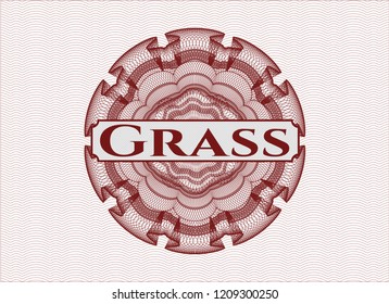 Red money style emblem or rosette with text Grass inside