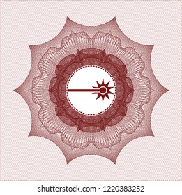 Red money style emblem or rosette with laser icon inside