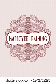 Red money style emblem or rosette with text Employee Training inside