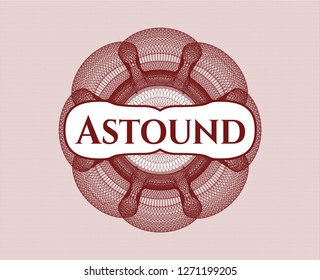 Red money style emblem or rosette with text Astound inside