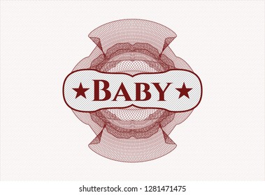 Red money style emblem or rosette with text Baby inside