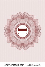 Red money style emblem or rosette with credit card icon inside