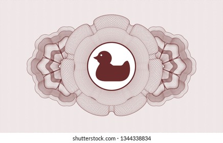 Red money style emblem or rosette with rubber duck icon inside