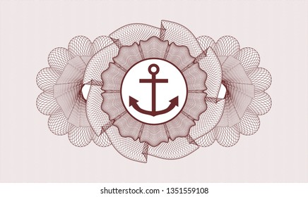 Red money style emblem or rosette with anchor icon inside