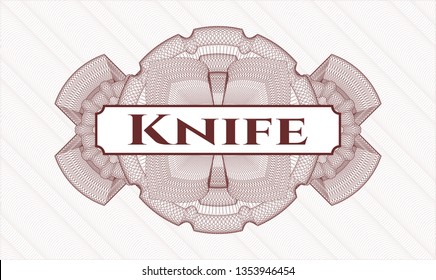 Red money style emblem or rosette with text Knife inside