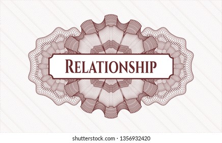 Red money style emblem or rosette with text Relationship inside