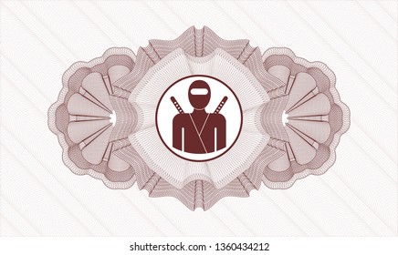 Red money style emblem or rosette with ninja icon inside