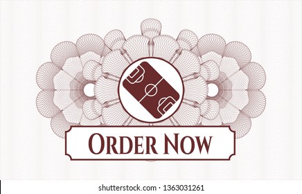 Red money style emblem or rosette with football field icon and Order Now text inside