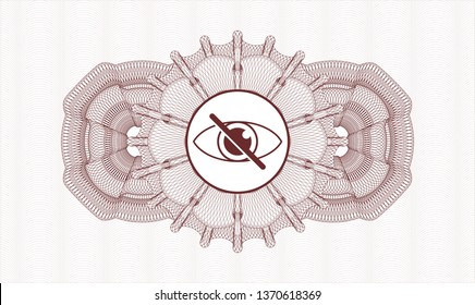 Red money style emblem or rosette with blind icon inside