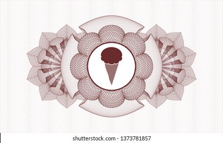Red money style emblem or rosette with ice cream icon inside