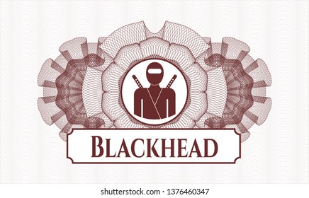 Red money style emblem or rosette with ninja icon and Blackhead text inside
