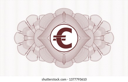 Red money style emblem or rosette with euro icon inside