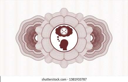 Red money style emblem or rosette with depression icon inside