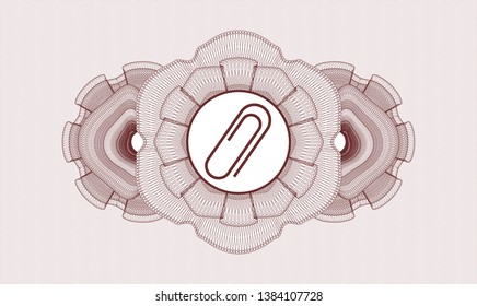 Red money style emblem or rosette with paper clip icon inside