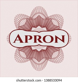 Red money style emblem or rosette with text Apron inside