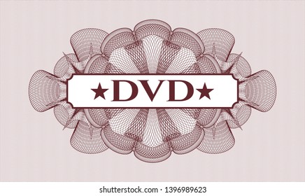 Red money style emblem or rosette with text DVD inside