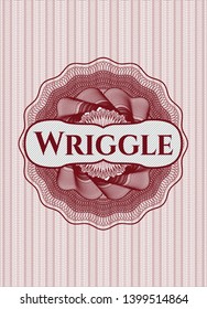 Red money style emblem or rosette with text Wriggle inside