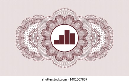 Red money style emblem or rosette with chart icon inside