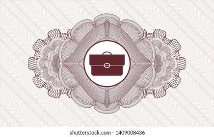 Red money style emblem or rosette with briefcase icon inside