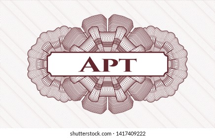Red money style emblem or rosette with text Apt inside