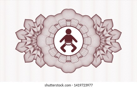 Red money style emblem or rosette with baby icon inside