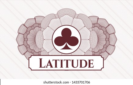 Red money style emblem or rosette with poker clover icon and Latitude text inside