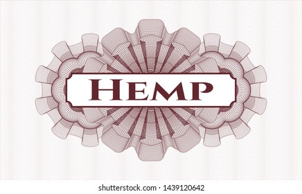 Red money style emblem or rosette with text Hemp inside