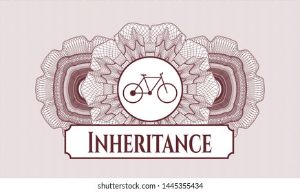 Red money style emblem or rosette with bike icon and Inheritance text inside