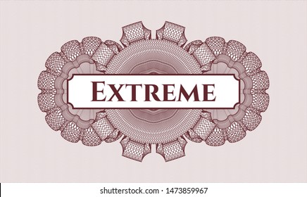 Red money style emblem or rosette with text Extreme inside