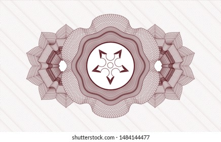 Red money style emblem or rosette with ninja star icon inside