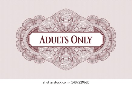 Red money style emblem or rosette with text Adults Only inside