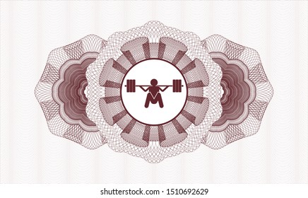 Red money style emblem or rosette with deep squat icon inside