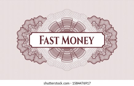 Red money style emblem or rosette with text Fast Money inside