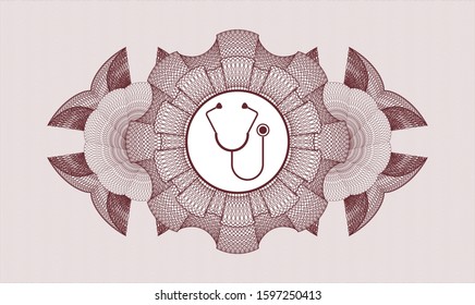 Red money style emblem or rosette with stethoscope icon inside
