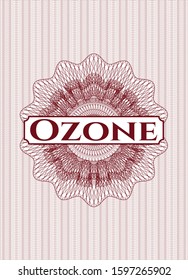 Red money style emblem or rosette with text Ozone inside