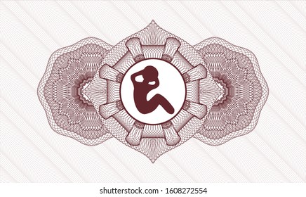 Red money style emblem or rosette with crunch icon inside