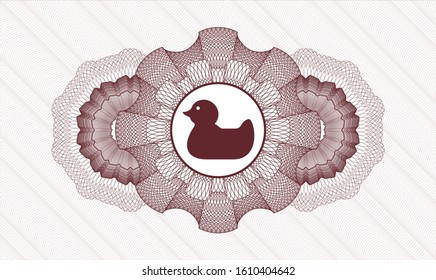 Red money style emblem or rosette with rubber duck icon inside