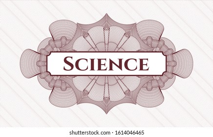 Red money style emblem or rosette with text Science inside
