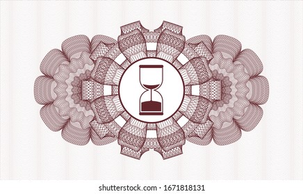emblema o rosette de estilo dinero rojo con icono del reloj de arena dentro
