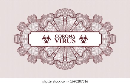 Red money style emblem or rosette with text Coronavirus inside