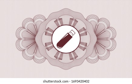 Red money style emblem or rosette with flash drive icon inside