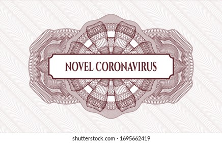 Emblema o rosette de estilo dinero rojo con texto Novel Coronavirus dentro
