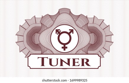 Red money style emblem or rosette with transgender icon and Tuner text inside