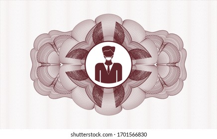 emblema o rosette del estilo del dinero rojo con un hombre que lleva un icono de máscara
