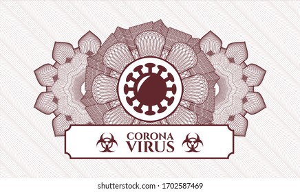 emblema o rosette de estilo dinero rojo. Ilustración vectorial. Detallado con el icono del coronavirus y el texto del Coronavirus en el interior